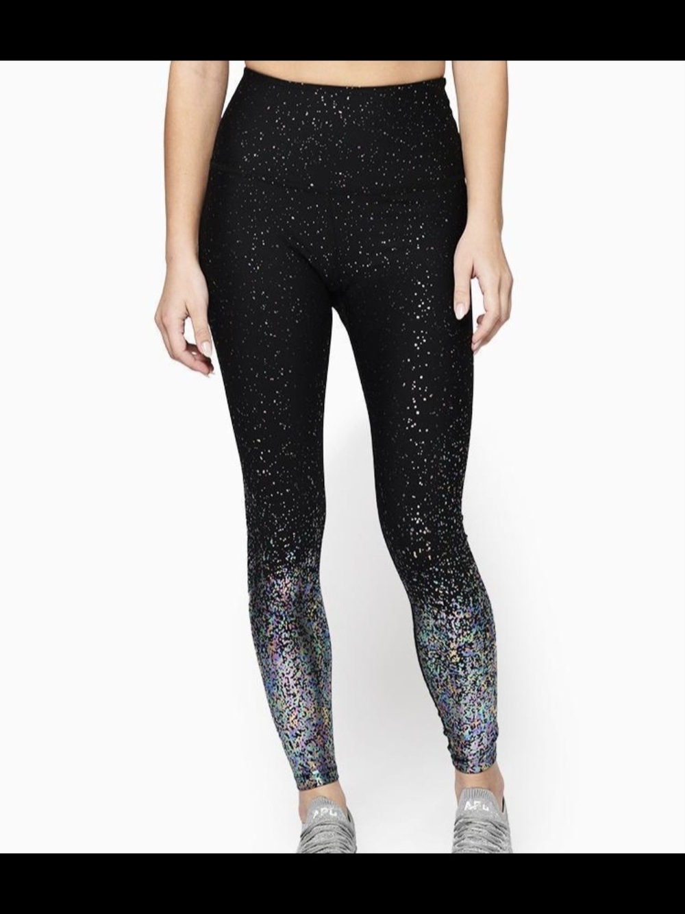 BEYOND YOGA BLACK HOLOGRAPHIC GALAXY PRINT HIGH WAIST LEGGINGS SIZE M MADE IN US